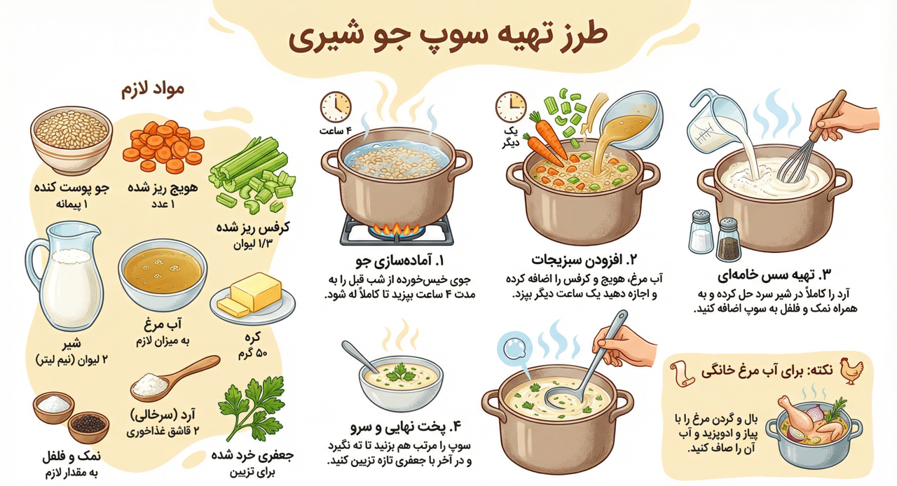 دستور تهیه سوپ جو شیری