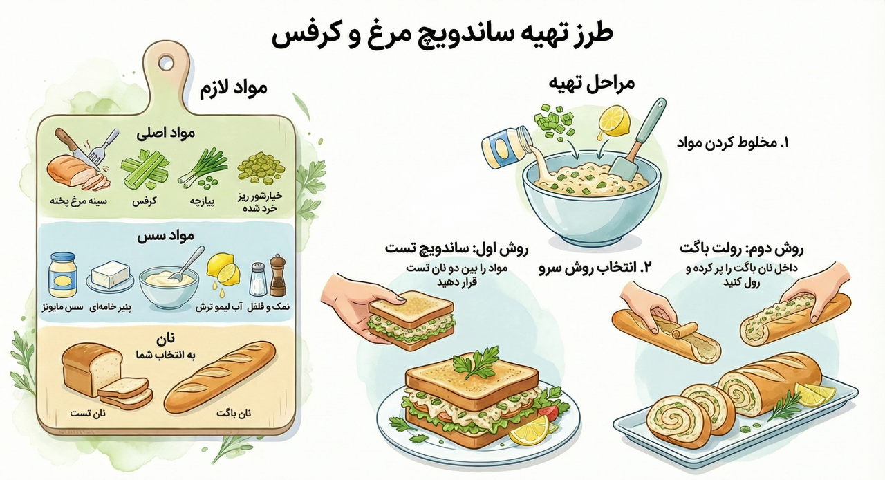 دستور تهیه ساندویچ مرغ و کرفس
